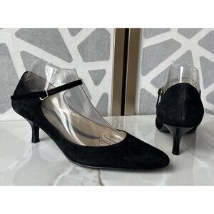 Ralph Lauren Black Leather Suede Pumps Mid Heel Women Shoes 7.5 M Mary Jane